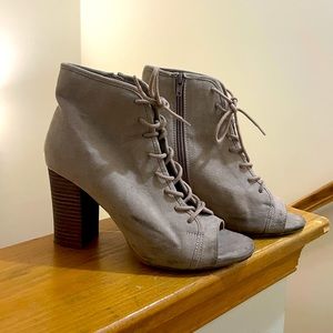 Nude suede lace up heels